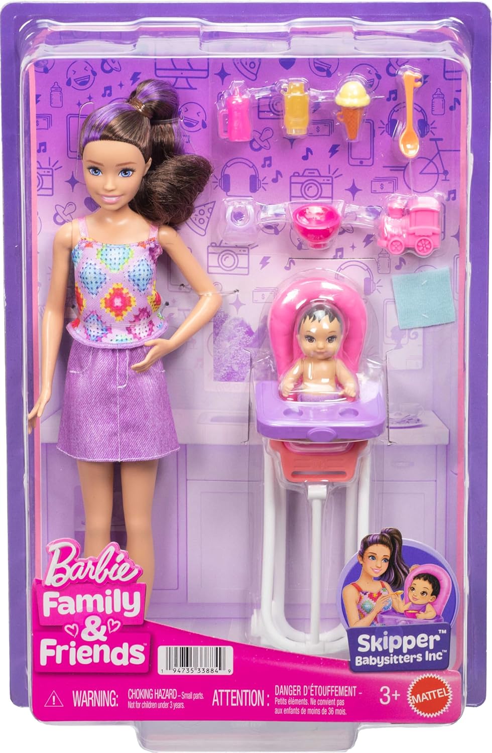 Barbie Skipper niñera con silla comedor bebé - imagen adicional
