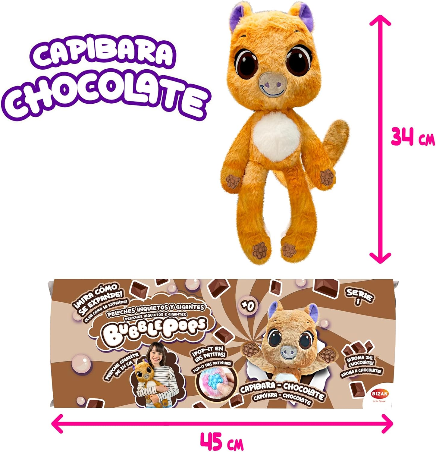 Peluche mágico Bubblepops capibara chocolate - imagen adicional