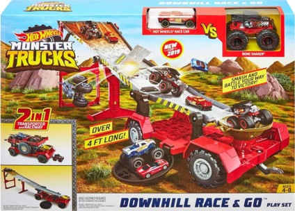 Hot Wheels Monster Trucks Trailer niñera con pista de obstáculos - imagen adicional