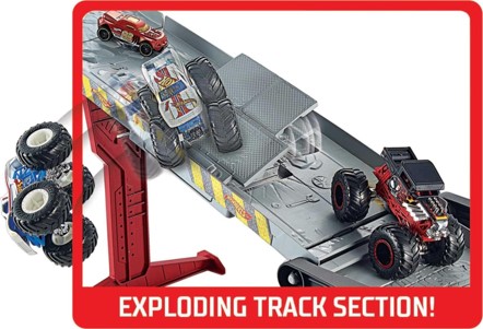 Hot Wheels Monster Trucks Trailer niñera con pista de obstáculos - imagen adicional