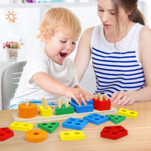 Apilador Montessori juego de encajar en madera - imagen adicional