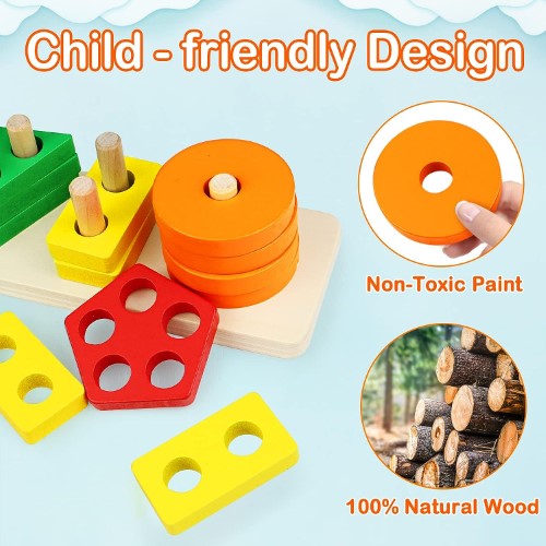 Apilador Montessori juego de encajar en madera - imagen adicional