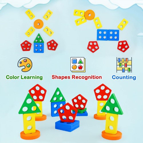 Apilador Montessori juego de encajar en madera - imagen adicional