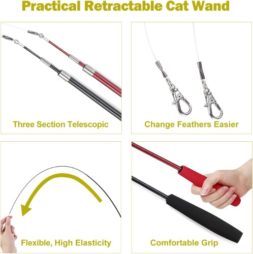 Juguete para gatos caña de pescar telescópica con plumas - imagen adicional
