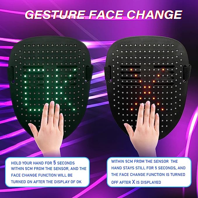 Máscara de luces LED con control de gestos recargable - imagen adicional