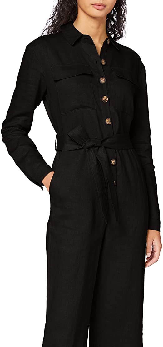 Mono de Lino Casual Manga Larga - Negro